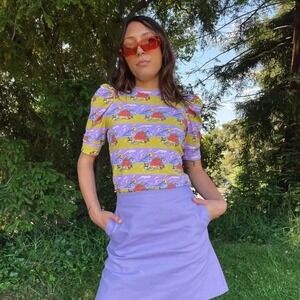 NOOWORKS Puff Sleeve Jammin Cartoon Print Knit‎ Top Shirt X-Large